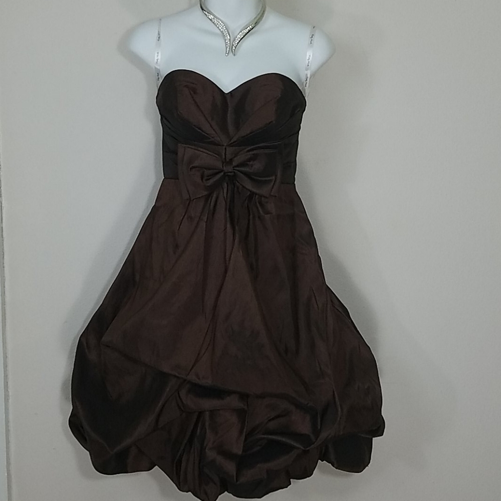 Cocktail dress strapless Beau Brown tafta zip midi